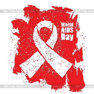 World AIDS Day emblem. Red ribbon in grunge style - vector clipart