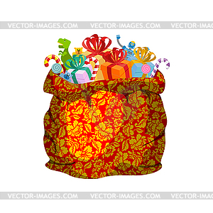 Father Frost Sack Khokhloma for new year. Bag - royalty-free vector clipart