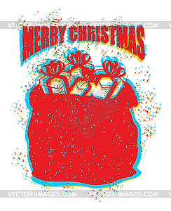 Santa Claus red bag in grunge style. Spray and - vector clipart