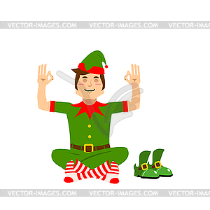 Christmas elf meditates. XMAS yoga. Assistant - vector clipart / vector image