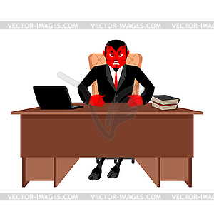 Diablo boss sitting in office. Devil of workplace. - vector image