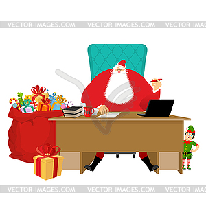 Santa Claus Office. Christmas work. Desk and chair - vector image