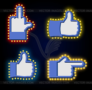 Pointers tablets hand glowing lights set. Retro - vector clipart