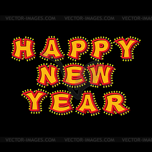 New Year with lamps vintage sign. Glowing letters. - vector clipart
