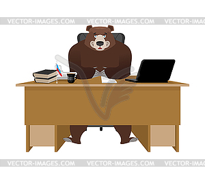 Businessman of Russia. Bear sitting in an office. - vector image