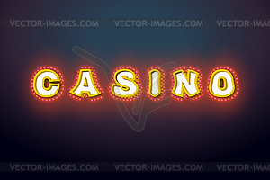 Casino sign with glowing lights. Retro light bulb - vector clipart