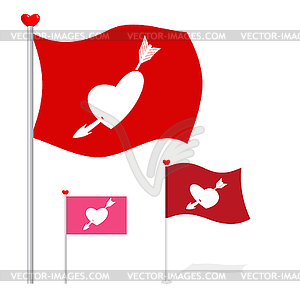 Valentines Day flag. Red banner heart and arrow. - vector clipart