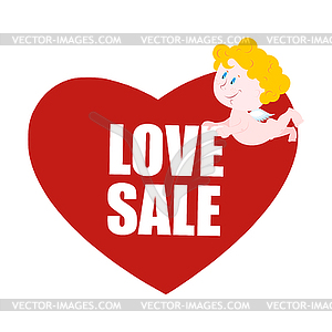 Sale Valentines day. Heart and Cupid. Logo for - vector clip art