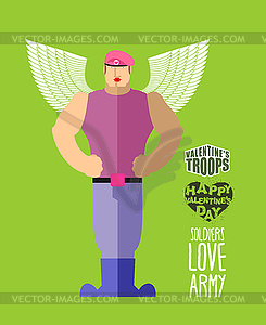 Valentines soldiers. Cupid in uniform. Army of love - vector image