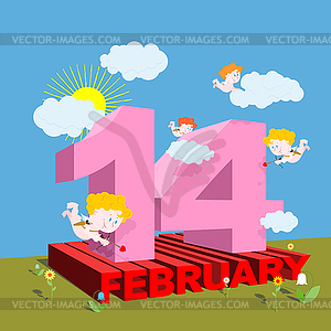 Valentines day. 14 February. Sunny landscape. Blue - vector clipart