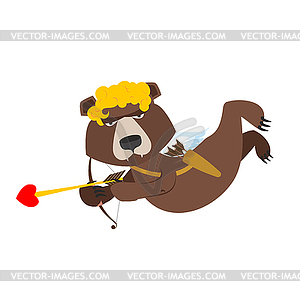 Bear Cupid. Funny wild animal in yellow wig. - vector image