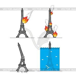 Destruction of Eiffel Tower in Paris. Meteorite - vector EPS clipart