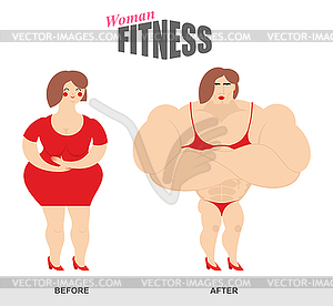 Womens fitness. Woman body before and after. - vector EPS clipart