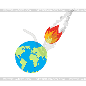 Meteor and Earth. Fireball flies on planet Earth. - vector image