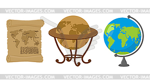 Map of world. Set of map Earth. Ancient scroll - vector clipart