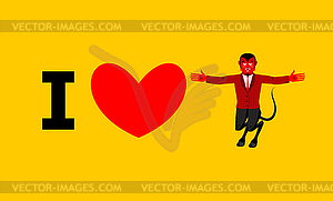 I love devil. Symbol of heart and demon with - vector clip art