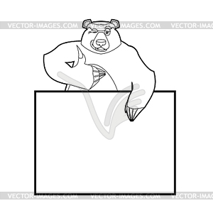 Bear and empty banner. Wild animal and blank. - vector clipart