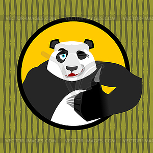 Panda thumb up and winks. Chinese bear all good. - vector clipart