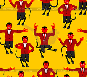 Red Devil seamless pattern. Demon with horns - vector image