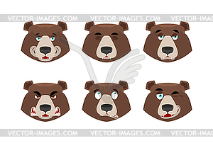 Emotions bear. Set expressions avatar grizzly. - vector clipart