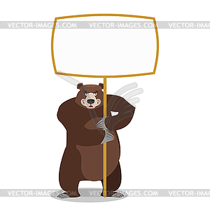 Bear and empty banner. Wild animal and blank. - vector clip art