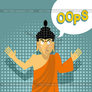 Surprised Buddha says oops. Perplexed Indian god. - vector image