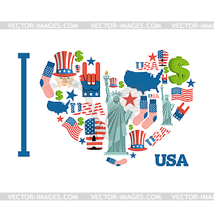 I love America. Sign heart of USA traditional folk - vector image