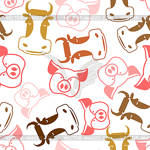 Cow and pig seamless pattern. head of boar and - vector image