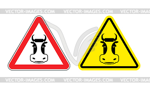 Warning sign beef attention. Dangers yellow sign - vector clip art