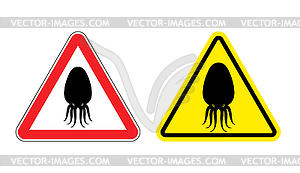 Warning sign of attention squid. Dangers yellow sig - vector EPS clipart