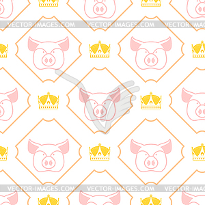 Royal pork seamless pattern. Pig and crown regal - vector image