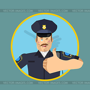 Police thumbs up. Signs all right. cheerful Kop. - vector clip art