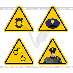 Warning sign police attention. Dangers yellow sign - vector EPS clipart