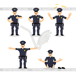 Police set of motion. Cop set different poses. - vector clipart