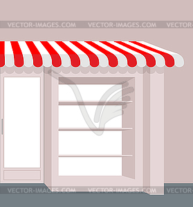 Storefront with striped roof. Red and white - vector clipart