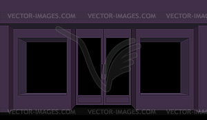 Storefront night. Dark shop building. Nightclub city - vector clipart