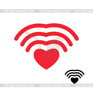 Wifi and heart. Wireless transmission of love Wi fi - vector clip art