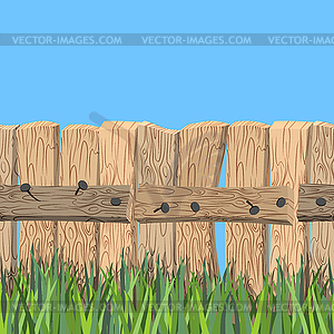 Wooden fence and blue sky. Old wooden planks and - vector clip art