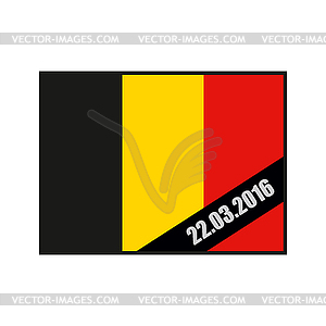 Mourning Ribbon on flag of Belgium. Attack in - vector image