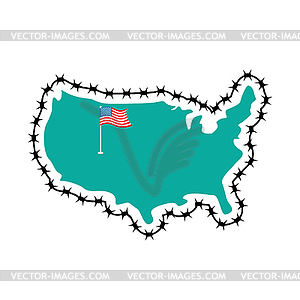 US Map with barbed wire. America closes border in - vector image