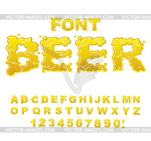 Beer font. Yellow liquid ABC. Flowable typography. - vector clipart