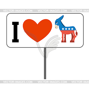 I love Democrats. Symbol of heart and donkey. Poste - vector clip art