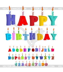 Birthday font. letters and candles. Celebratory - vector image