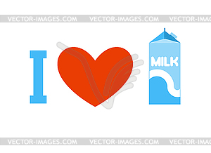 I love milk. Heart and carton of milk. Emblem for - vector image