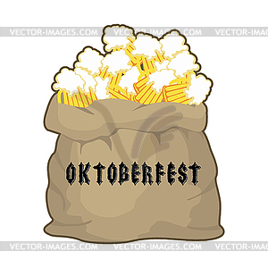 Big sack with mug beer for Oktoberfest . Gift for - vector clipart
