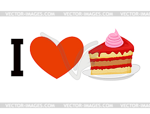 I love cake. Heart and piece of cake. Logo for swee - royalty-free vector clipart