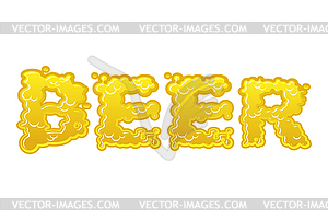Пиво текст логотип типографика. Жидкие желтые буквы. - стоковое векторное изображение