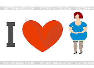 I love women. Heart and fat lady. Logo for ladies - vector image