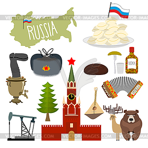 Russia set icons. Traditional objects of country. - vector image