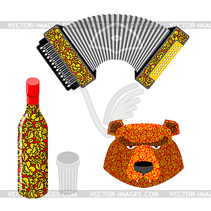 Russian symbol icon set. Bear, vodka and - vector clipart